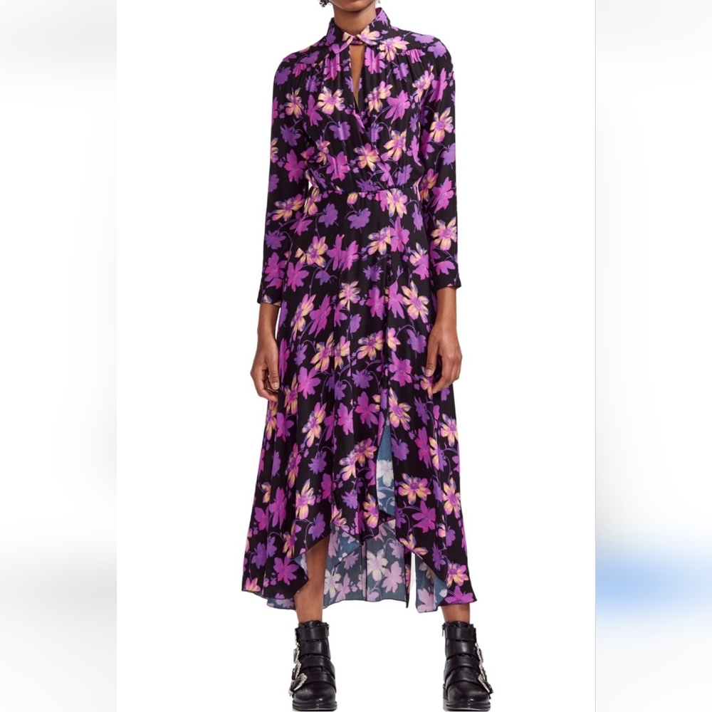 Maje Floral Maxi Dress - Black and Purple